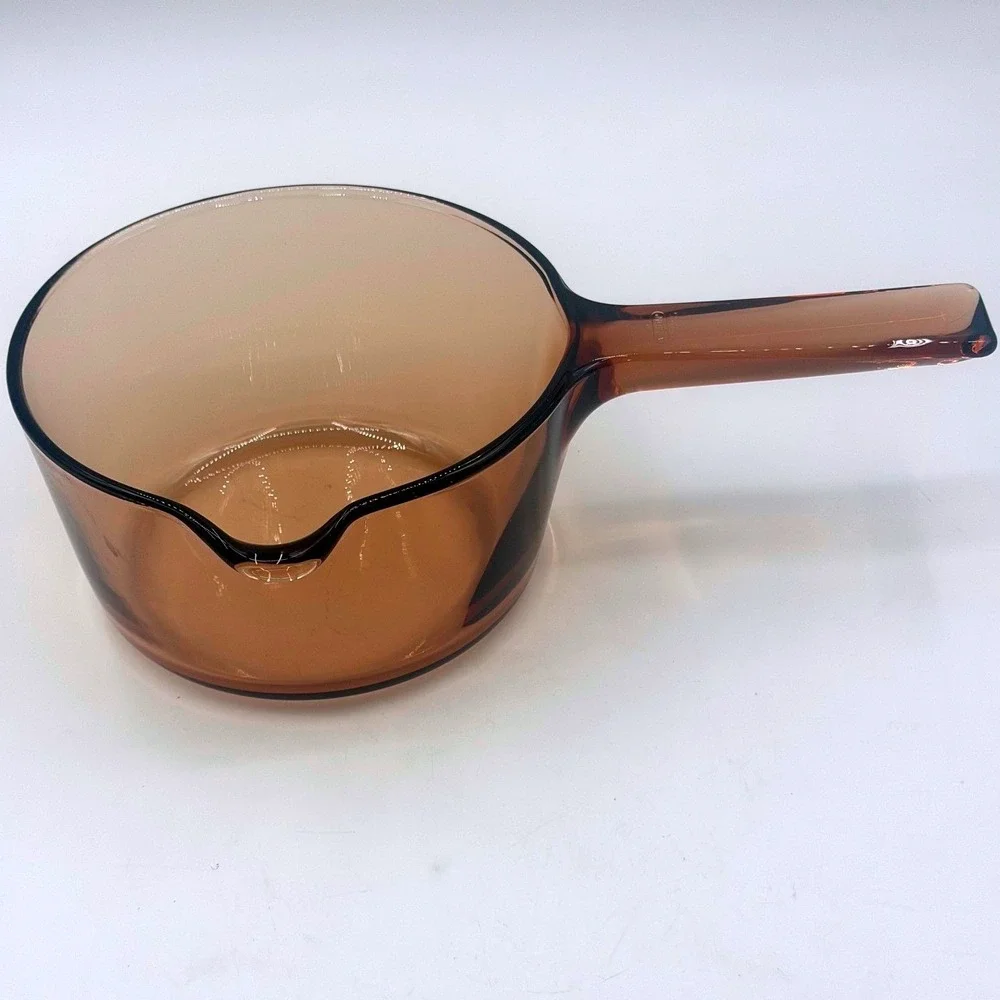 Visions Corning Amber Glass Saucepan No LId USA Made Vintage 0.5 Liter / 1 Pint